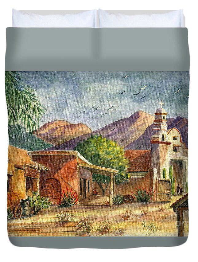 Old Tucson Movie Studios Duvet Cover featuring the painting Old Tucson by Marilyn Smith