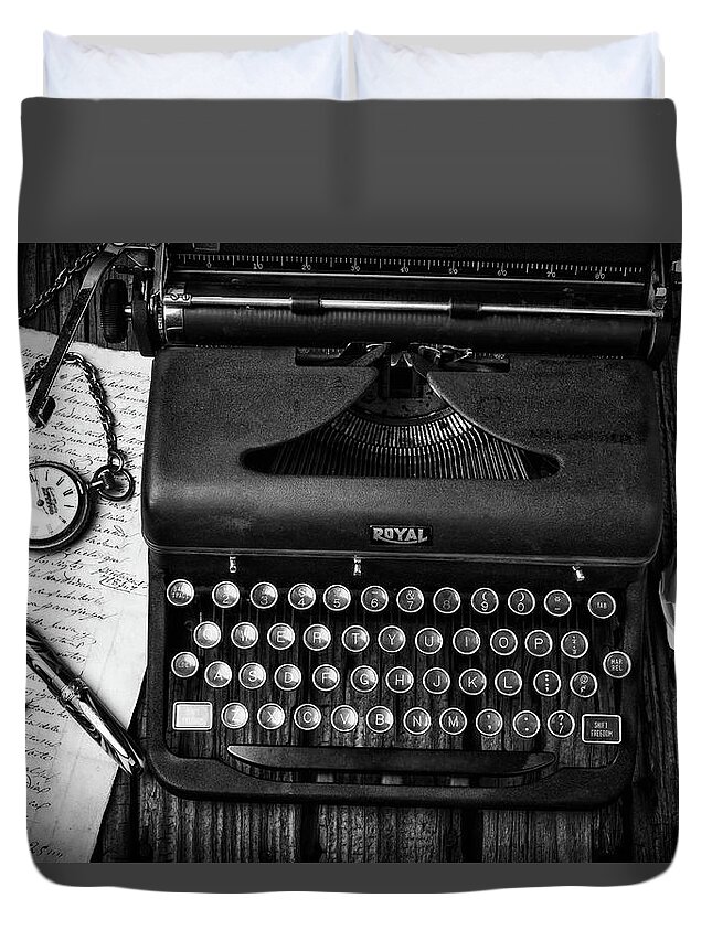 Old Typewriter Duvet Cover featuring the photograph Old Typewriter With Letters by Garry Gay