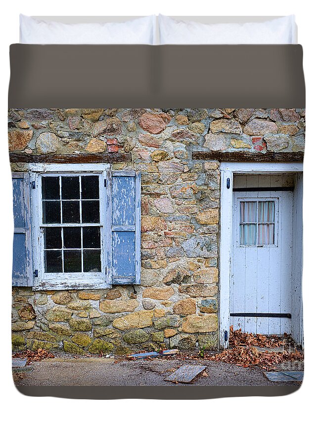 Paul Ward Duvet Cover featuring the photograph Old Village Door and Window with Blue Shutters by Paul Ward