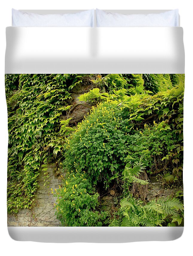 Walls Duvet Cover featuring the photograph Old walls rising from the water edge. by Elena Perelman