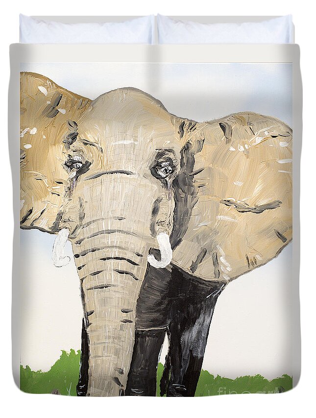 African Elephant Duvet Cover featuring the painting Old Warrior by Patrick Grills