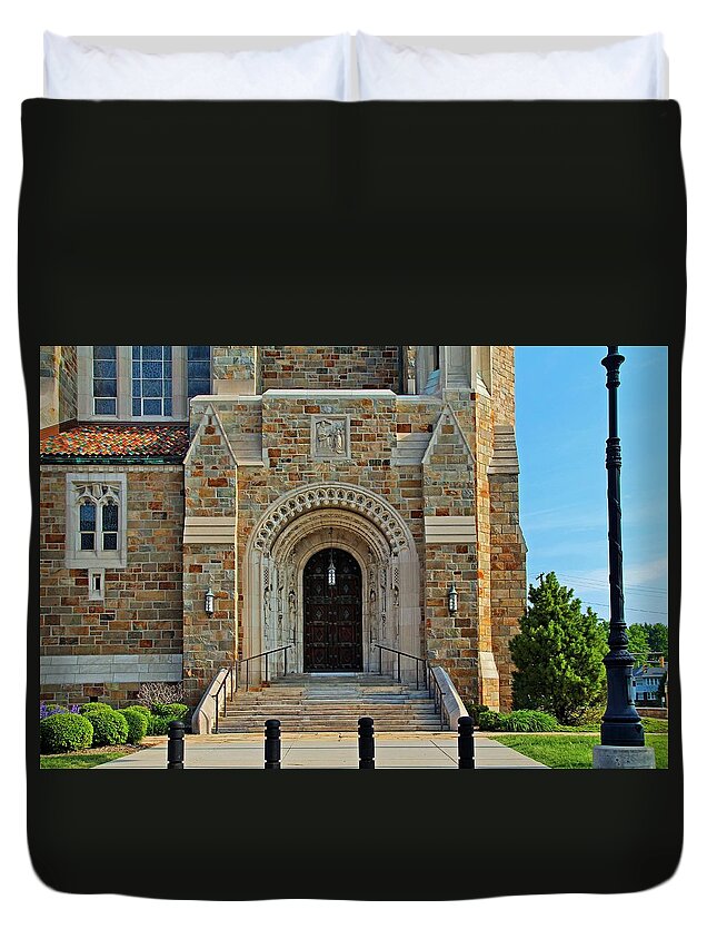 Old West End Our Lady Queen Of The Most Holy Rosary Cathedral Duvet Cover featuring the photograph Old West End Our Lady Queen of the Most Holy Rosary Cathedral Door II- horizontal by Michiale Schneider