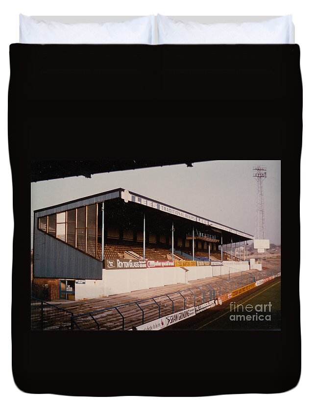  Duvet Cover featuring the photograph Oldham Athletic - Boundary Park - North Stand 2 - 1970s by Legendary Football Grounds