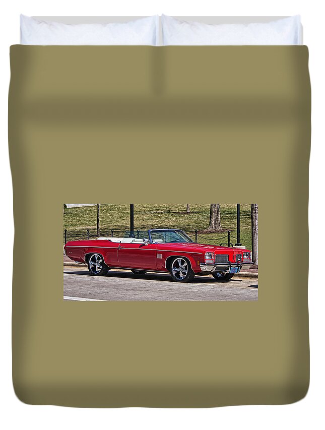 Oldsmobile Duvet Cover featuring the photograph Oldsmobile Delta Royale 88 Red Convertible by Steven Ralser
