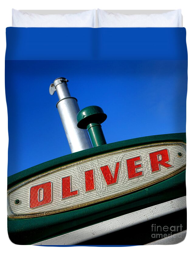 Oliver Duvet Cover featuring the photograph Oliver Tractor Nameplate by Olivier Le Queinec