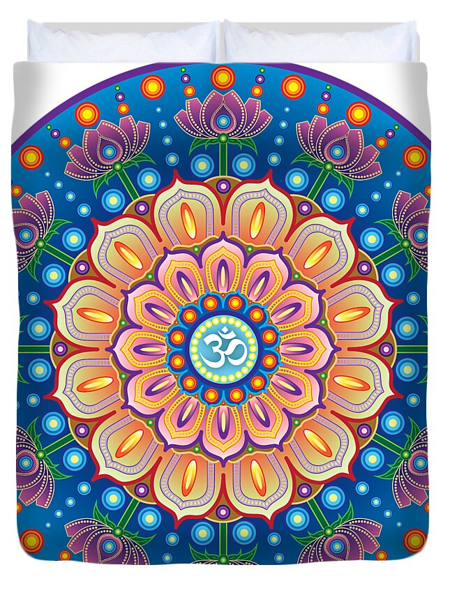 Mandala Duvet Cover featuring the digital art OM Mandala by Jon Munson II