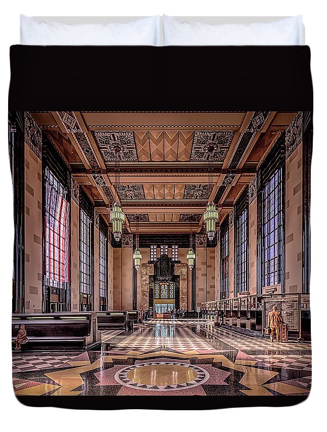 Union Station Duvet Cover featuring the photograph Omaha Union Station Great Hall by Susan Rissi Tregoning