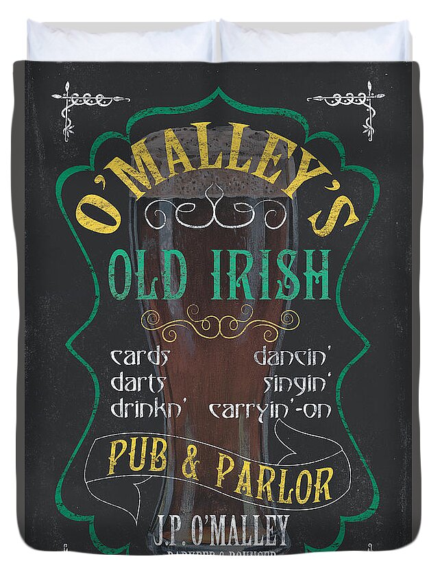 Beer Duvet Cover featuring the painting O'Malley's Old Irish Pub by Debbie DeWitt