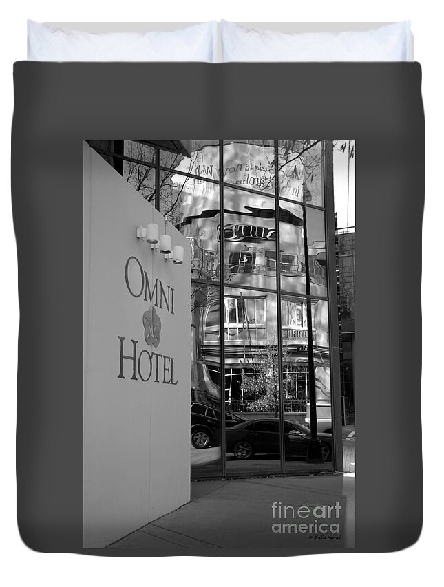 Art Duvet Cover featuring the photograph Omni Reflection in Black and White by Shelia Kempf