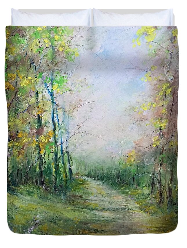  Duvet Cover featuring the painting On a Spring Road by Robin Miller-Bookhout