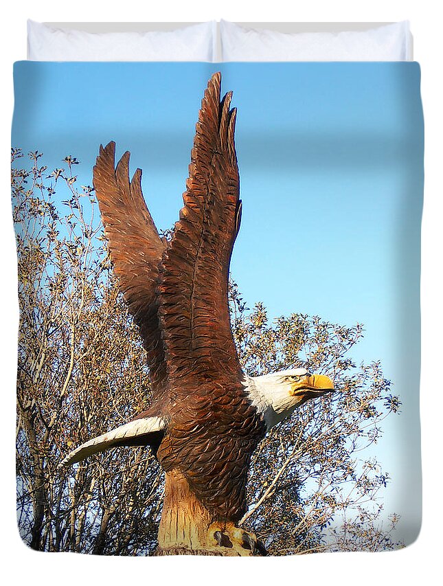 Eagle Artwork Duvet Cover featuring the photograph On Eagles Wings II by Doug Kreuger