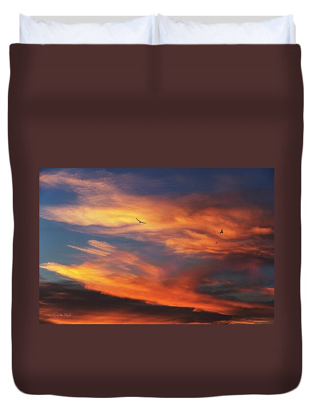 On Eagle's Wings Duvet Cover featuring the photograph On Eagle's Wings by Karen Slagle