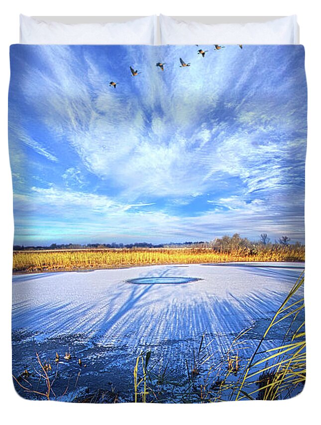 Clouds Duvet Cover featuring the photograph On Frozen Pond by Phil Koch
