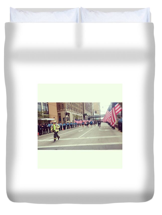 Duty Duvet Cover featuring the photograph On September 11 2001, Firefighter by Pascal Brun