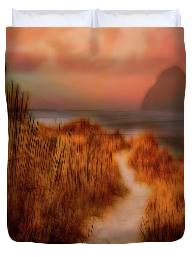 Clouds Duvet Cover featuring the photograph On the Beach Abstract Painting by Debra and Dave Vanderlaan