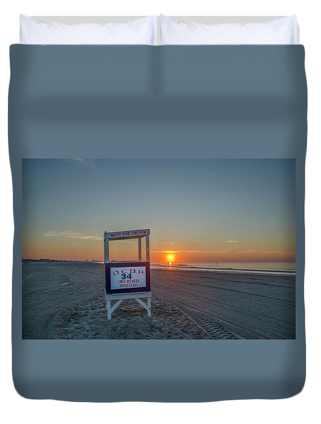 On The Beach At Sunrise Ocean City New Jersey Duvet Cover For