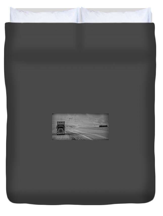 Ice Road Truckers Duvet Cover featuring the photograph On the Dolton Highway by John Roach