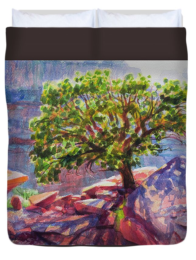 Southwest Duvet Cover featuring the painting Living on the Edge by Steve Henderson