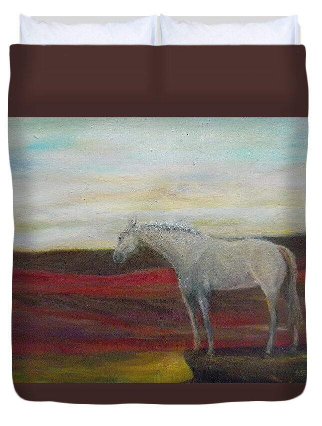 Horse Duvet Cover featuring the painting On the Edge by Susan Esbensen