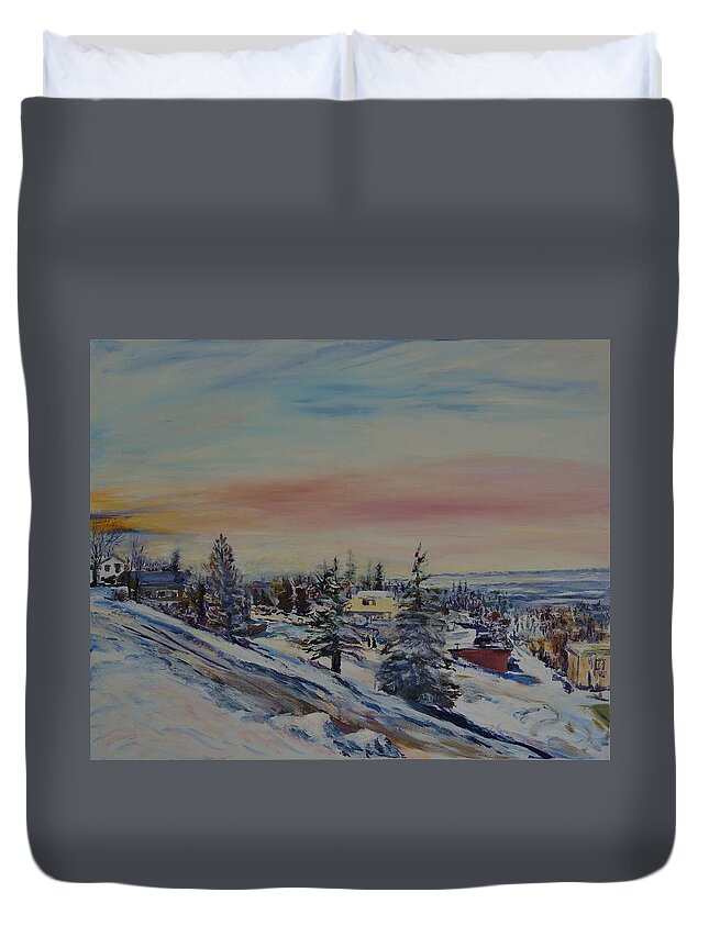 Morning Duvet Cover featuring the painting On the Hill in Mandan by Helen Campbell