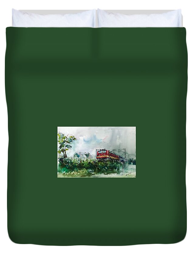 Train Duvet Cover featuring the painting On the move by George Jacob