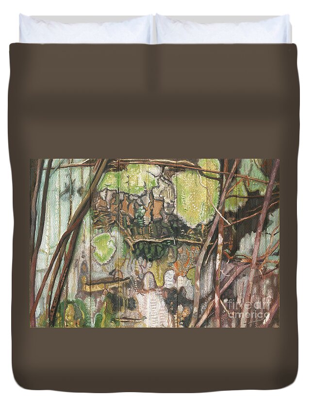 Pattern Duvet Cover featuring the painting On The Outer - Tree Trunk Extracts - Section Detail II by Kerryn Madsen-Pietsch