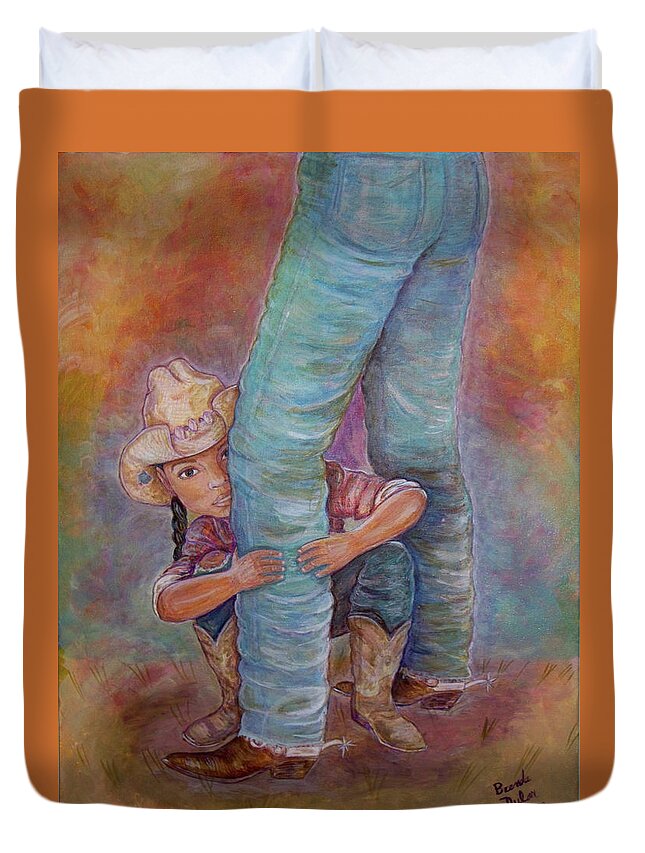 Red Duvet Cover featuring the painting On The Range by Brenda Dulan Moore