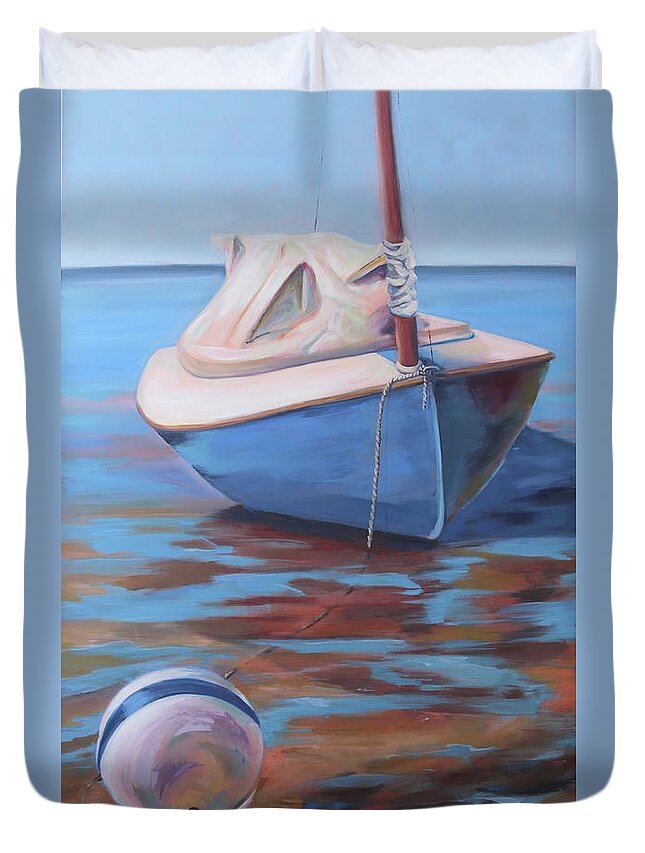 Ocean Duvet Cover featuring the painting On the Sandbar by Trina Teele