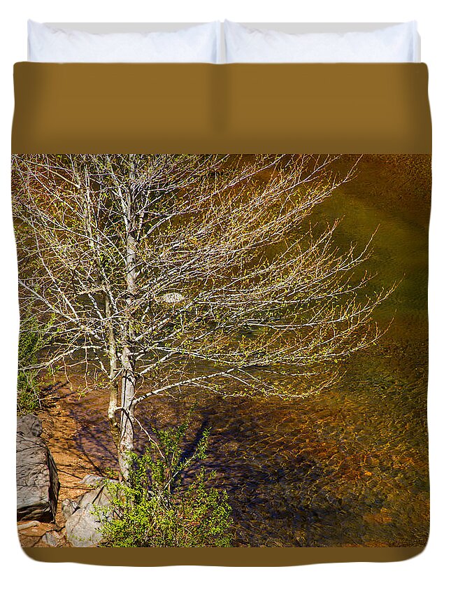 On The Shores Of Oak Creek Duvet Cover featuring the photograph On the Shores of Oak Creek by Bonnie Follett