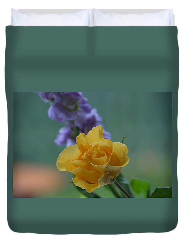 Floral Duvet Cover featuring the photograph On the window sill. by Elena Perelman