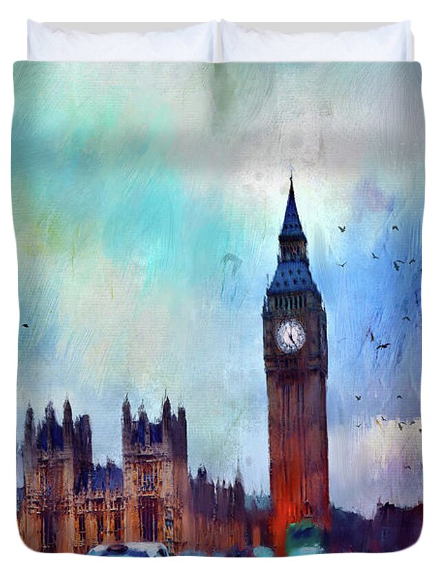 London Duvet Cover featuring the digital art On Westminster Bridge by Nicky Jameson