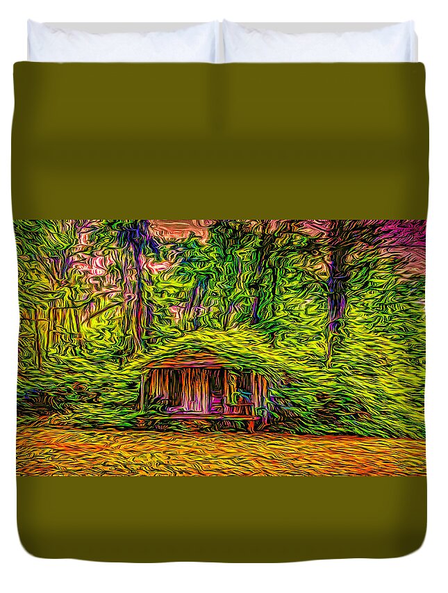 Enchanted Forest # Folklore Art # Magical Enchanted Forest # Impressionism # Fairy Tale # Colorful Art # Forest # Tree Canopy # Abstract Art # Duvet Cover featuring the digital art Once upon a time by Louis Ferreira