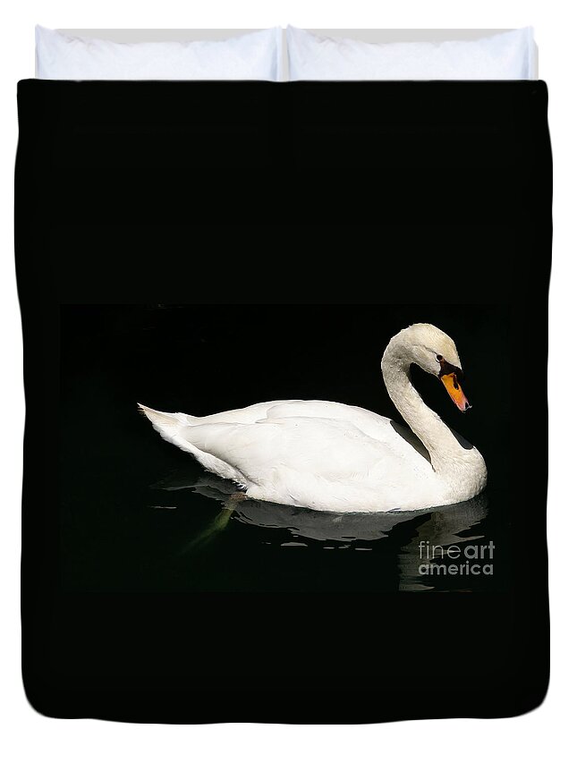 Swan Duvet Cover featuring the photograph Once Upon Reflection by Linda Shafer