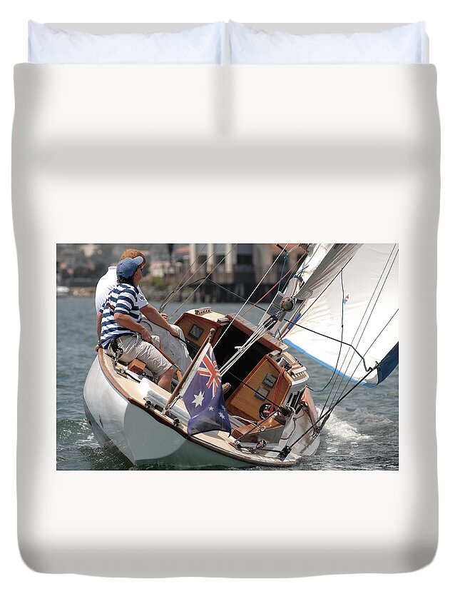 Sailing. Classic Sailboat Wooden Boat Duvet Cover featuring the photograph One fine day by David Shuler