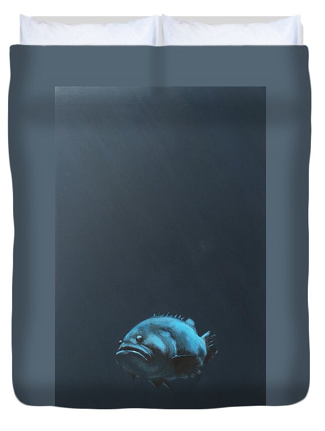 Grouper Duvet Cover featuring the painting One Fish by Jeffrey Bess