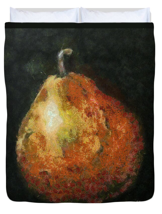 Pear Duvet Cover featuring the painting One pear by Dragica Micki Fortuna