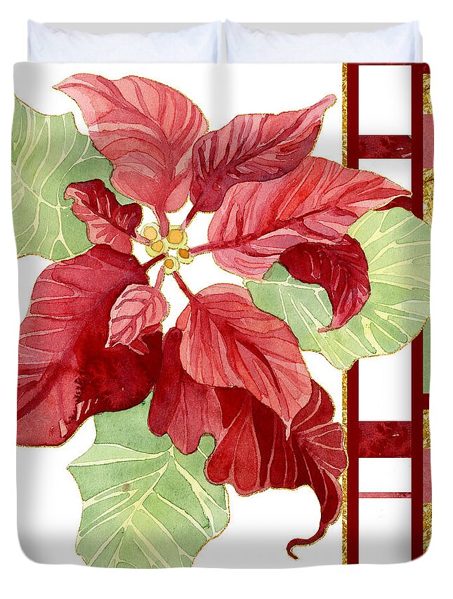 Modern Duvet Cover featuring the painting One Perfect Poinsettia Flower w Modern Stripes by Audrey Jeanne Roberts