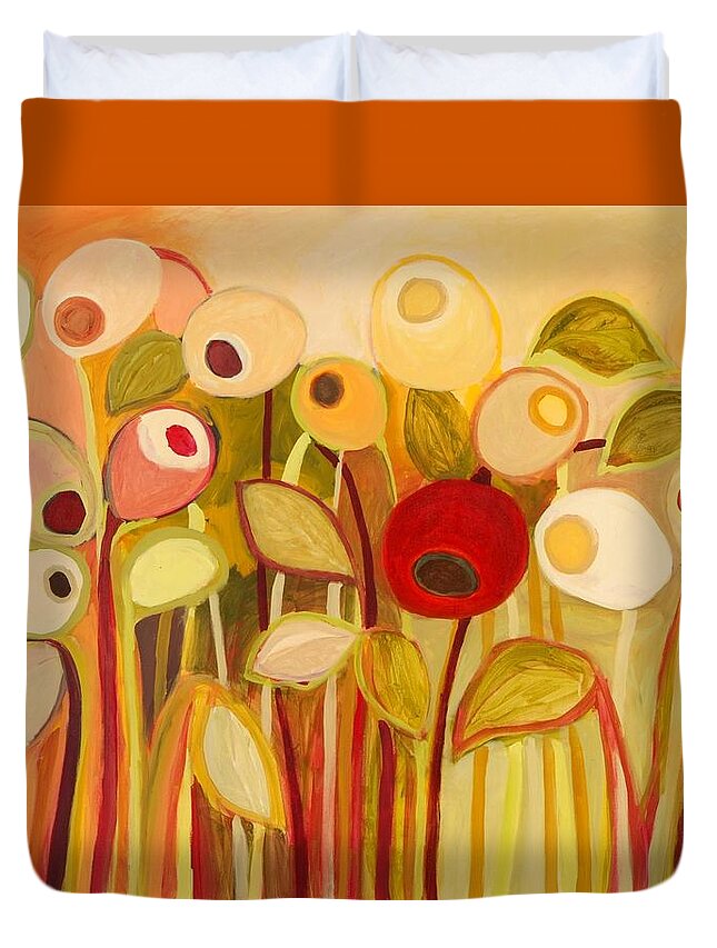 Floral Duvet Cover featuring the painting One Red Posie by Jennifer Lommers