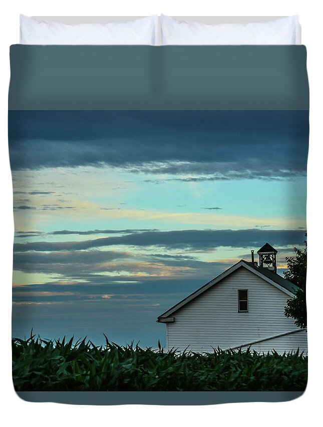 Amish Duvet Cover featuring the photograph Amish Schoolhouse at Dusk by Tana Reiff