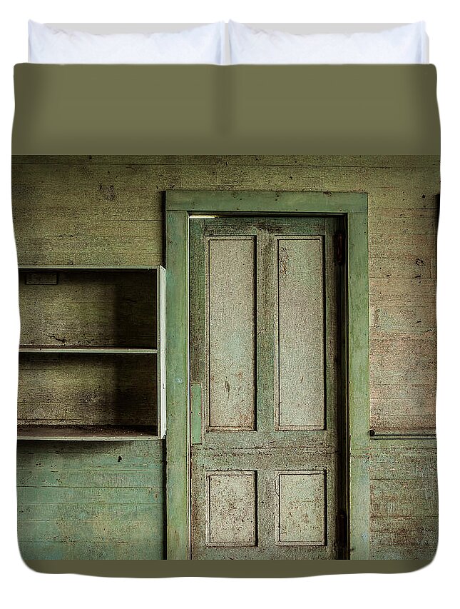 Wooden Door Duvet Cover featuring the photograph One room schoolhouse interior - damascus pennsylvania by David Smith