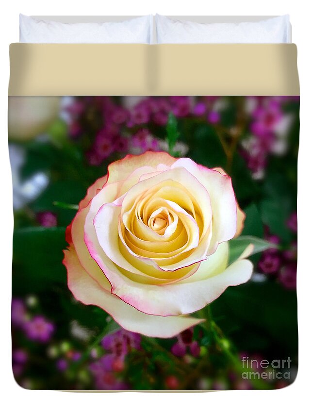 Nature Duvet Cover featuring the photograph One rose by Wonju Hulse