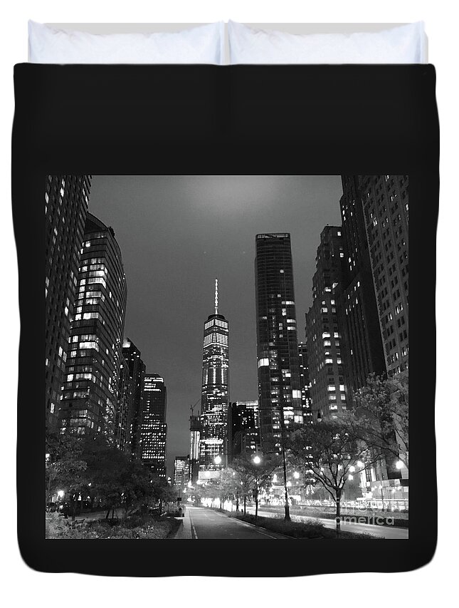 One World Trade Center Duvet Cover featuring the photograph One World by Dennis Richardson