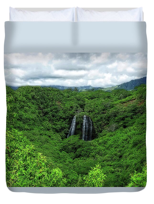 Landscape Duvet Cover featuring the photograph Opaeka Falls by Eric Wiles