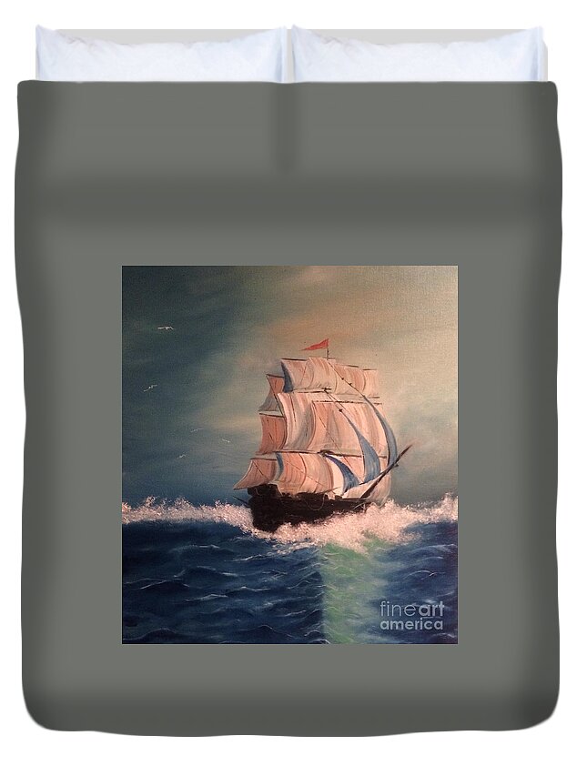 Clipper Ship Duvet Cover featuring the painting Open Seas by Denise Tomasura