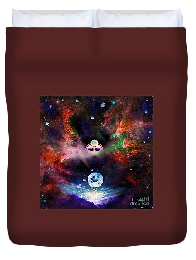 Outer Space Duvet Cover featuring the painting Oracle Calling the Beasts by David Neace CPX
