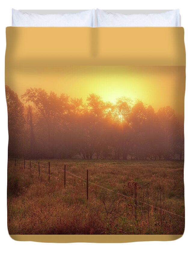 Mist Duvet Cover featuring the photograph Oranage Dawn by Robert Charity