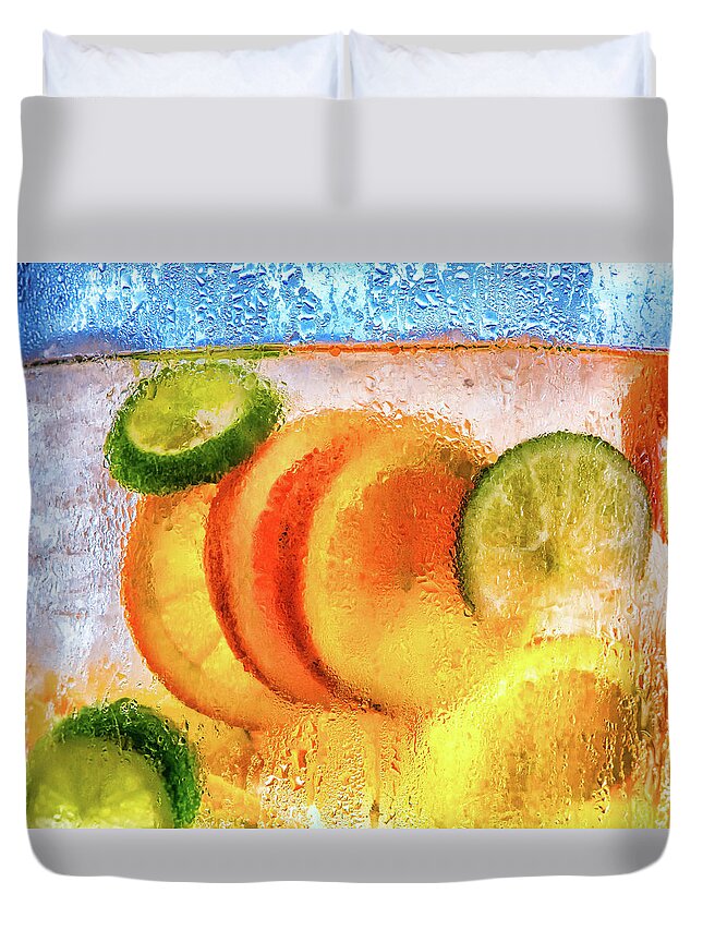 Beverage Duvet Cover featuring the photograph Orange and Lime Slices in Water by Darryl Brooks