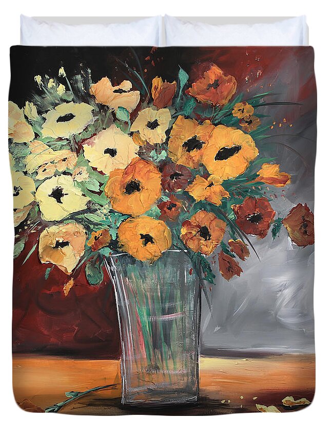 Flowers Duvet Cover featuring the painting Orange Blossoms by Terri Einer