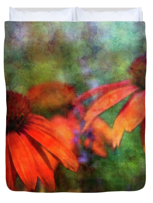 Impressionist Duvet Cover featuring the photograph Orange Cones and Lavender 2622 IDP_2 by Steven Ward