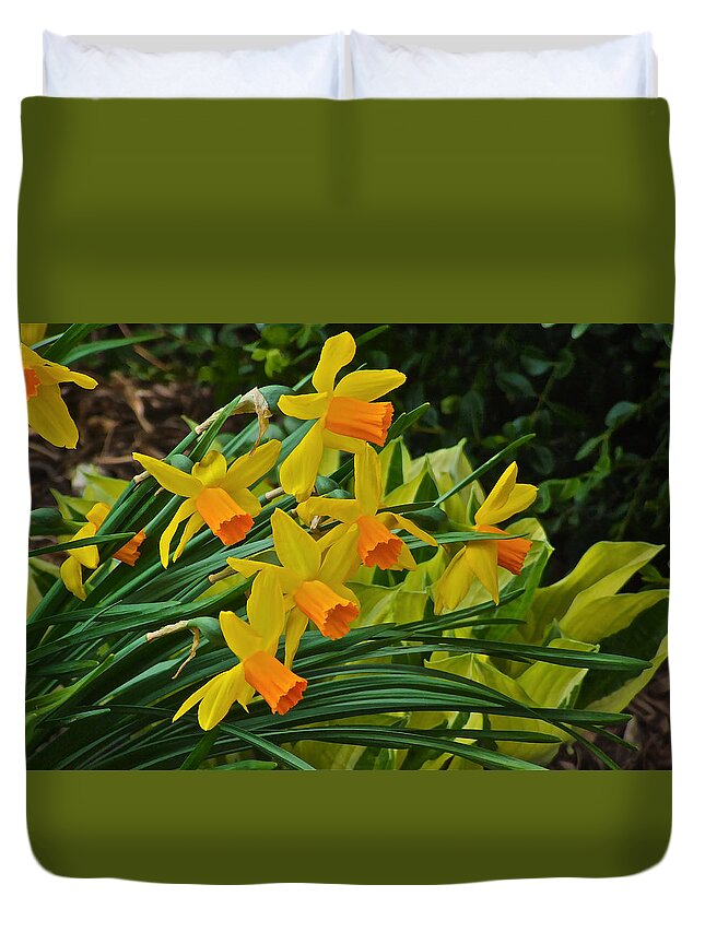 Narcissus Duvet Cover featuring the photograph Orange Cup Narcissus by Janis Senungetuk